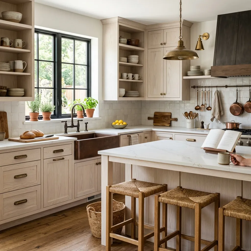 Cocina de diseño reformada con muebles de fresno blanco en Irurtzun Navarra